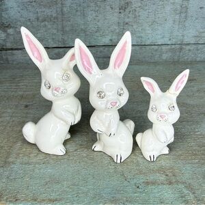 Adorable White and Pink Ceramic Bunny Figurines